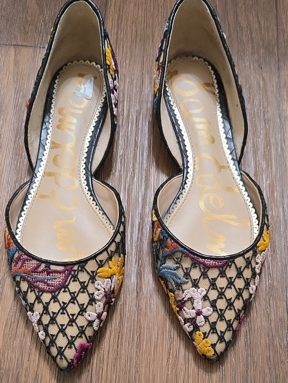 Sam Edelman Floral Embroidered Pointed D'Orsay Flats in Pink, Blue & Yellow - Picture 2 of 6